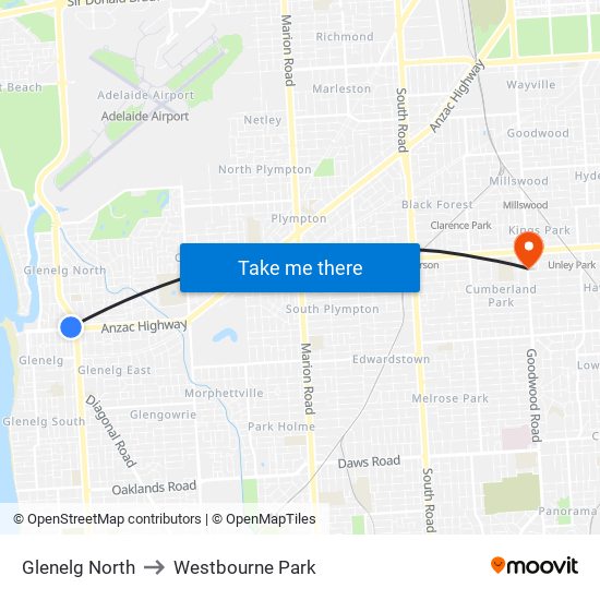 Glenelg North to Westbourne Park map