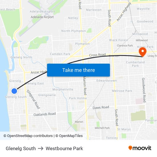 Glenelg South to Westbourne Park map
