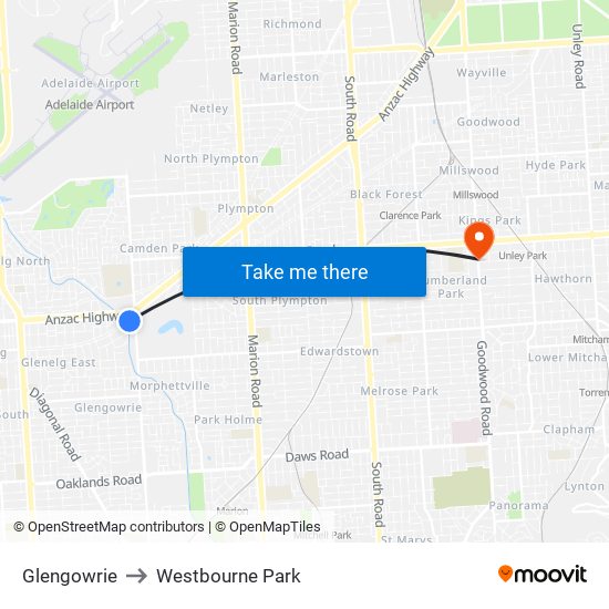 Glengowrie to Westbourne Park map