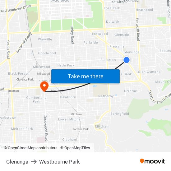 Glenunga to Westbourne Park map