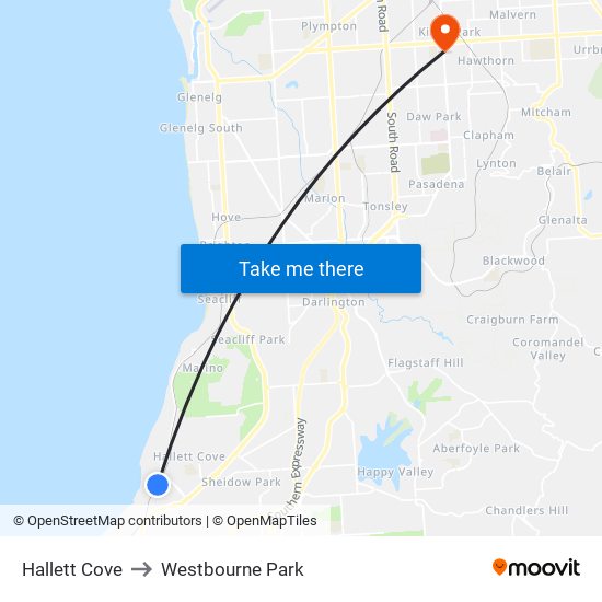 Hallett Cove to Westbourne Park map