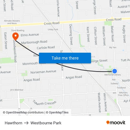 Hawthorn to Westbourne Park map