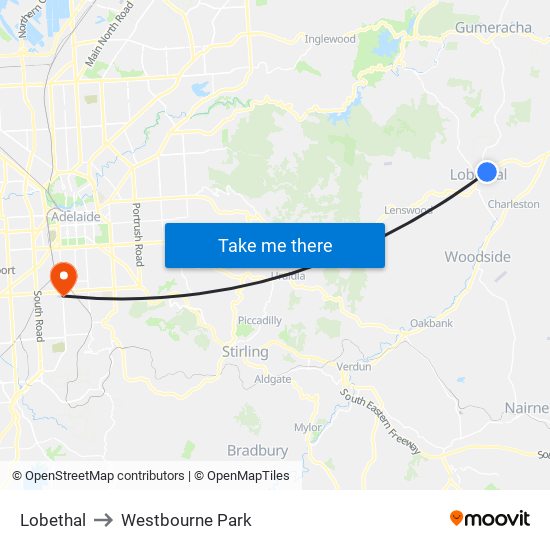 Lobethal to Westbourne Park map