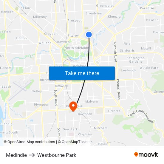 Medindie to Westbourne Park map