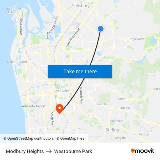 Modbury Heights to Westbourne Park map