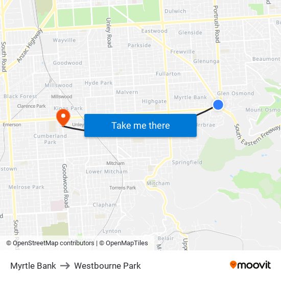 Myrtle Bank to Westbourne Park map