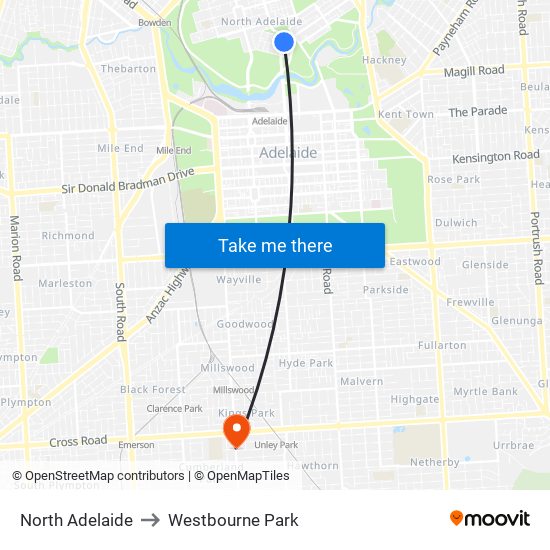 North Adelaide to Westbourne Park map