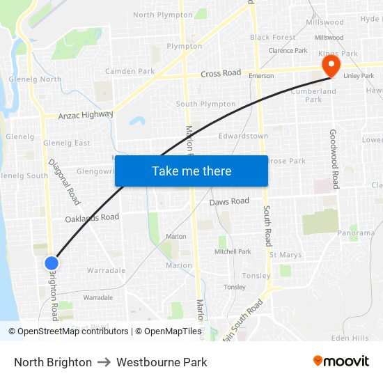 North Brighton to Westbourne Park map