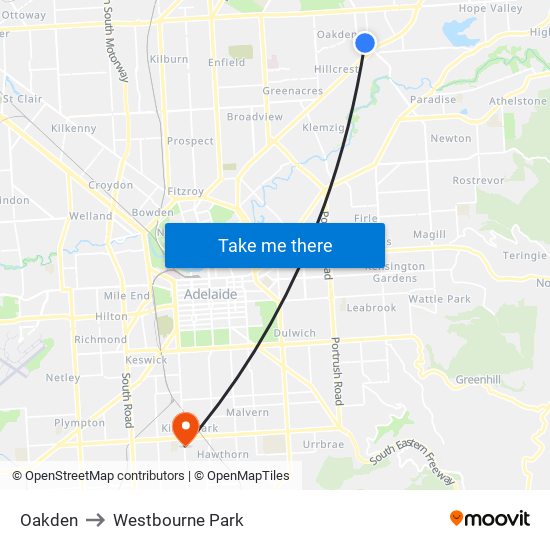 Oakden to Westbourne Park map