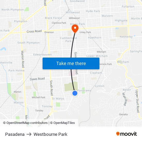 Pasadena to Westbourne Park map
