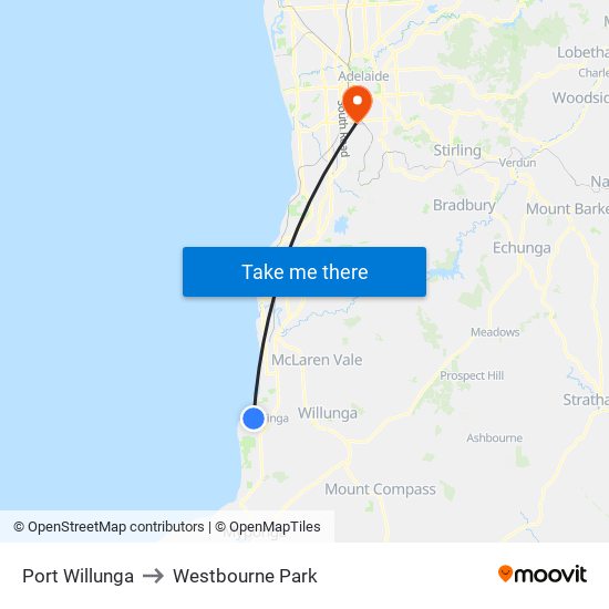 Port Willunga to Westbourne Park map