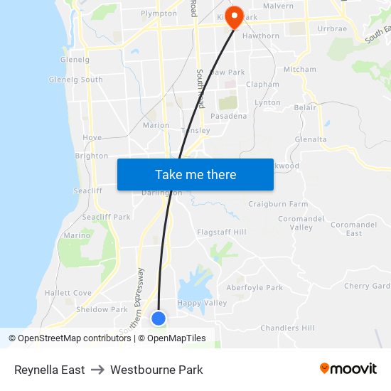 Reynella East to Westbourne Park map