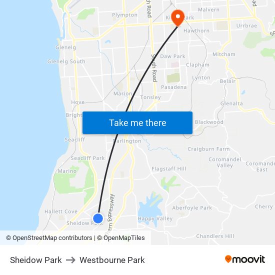 Sheidow Park to Westbourne Park map