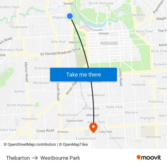 Thebarton to Westbourne Park map