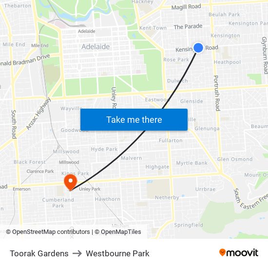 Toorak Gardens to Westbourne Park map