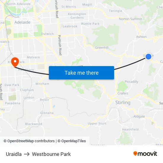 Uraidla to Westbourne Park map