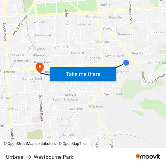 Urrbrae to Westbourne Park map