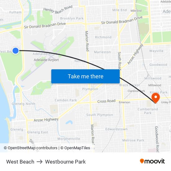 West Beach to Westbourne Park map