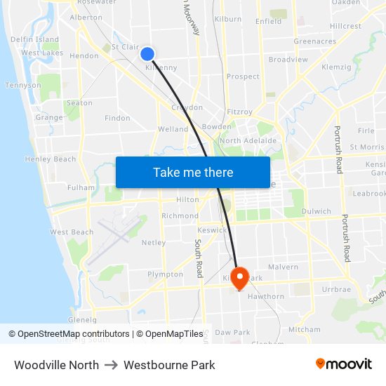 Woodville North to Westbourne Park map