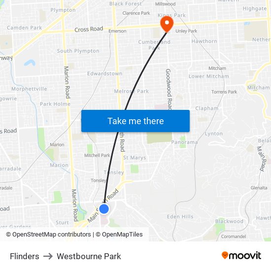 Flinders to Westbourne Park map