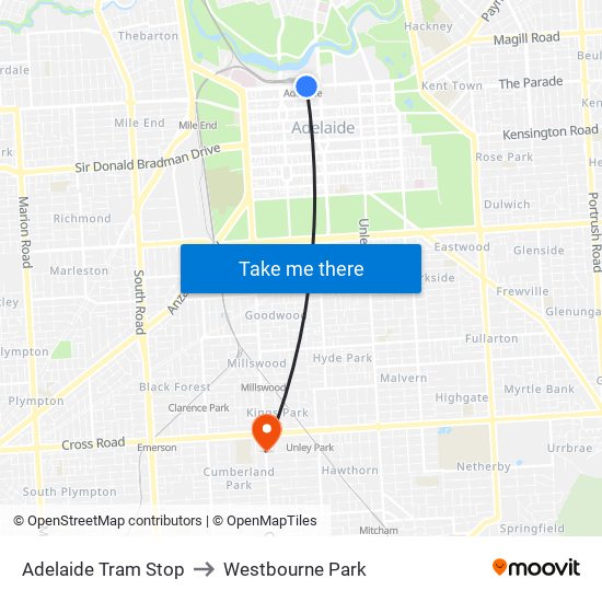 Adelaide Tram Stop to Westbourne Park map