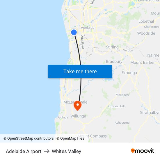 Adelaide Airport to Whites Valley map