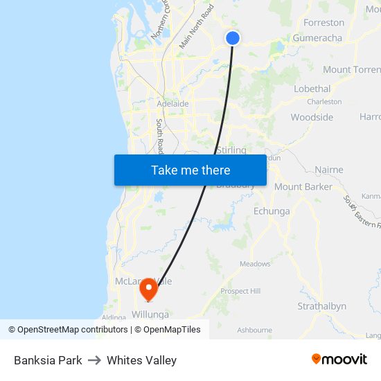 Banksia Park to Whites Valley map