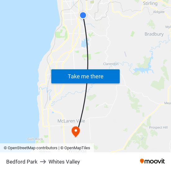 Bedford Park to Whites Valley map