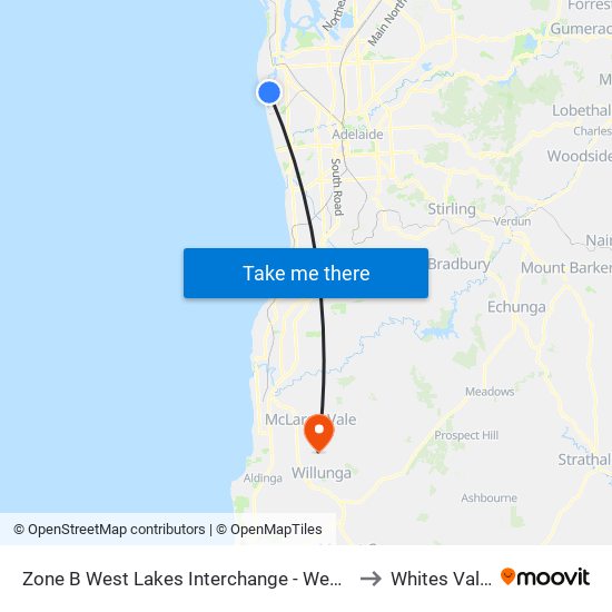 Zone B West Lakes Interchange - West side to Whites Valley map