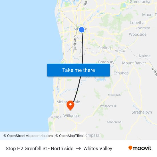 Stop H2 Grenfell St - North side to Whites Valley map