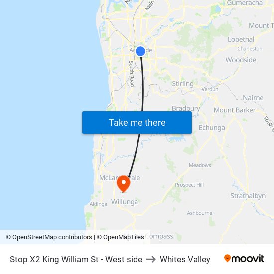 Stop X2 King William St - West side to Whites Valley map
