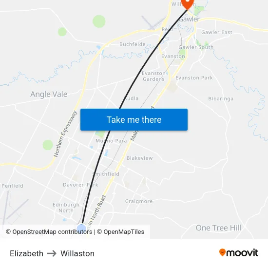 Elizabeth to Willaston map