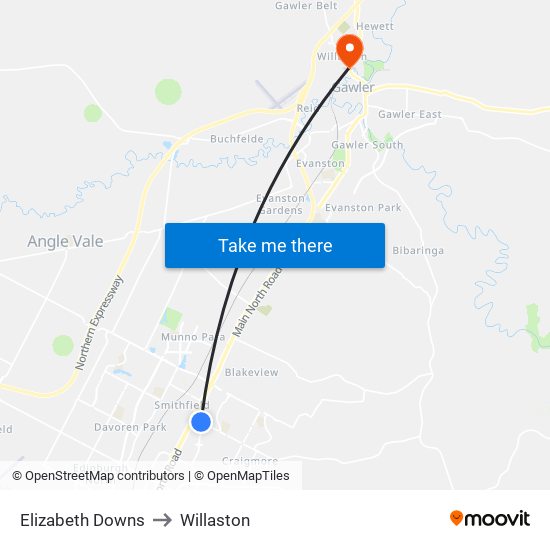Elizabeth Downs to Willaston map