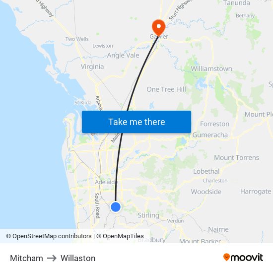 Mitcham to Willaston map