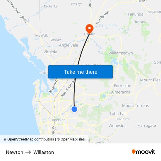 Newton to Willaston map