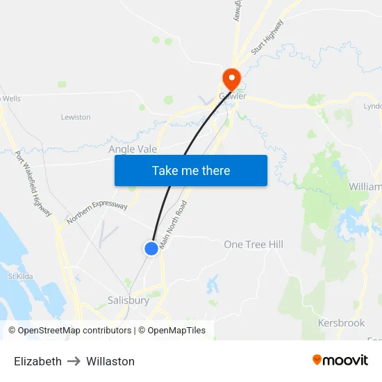 Elizabeth to Willaston map