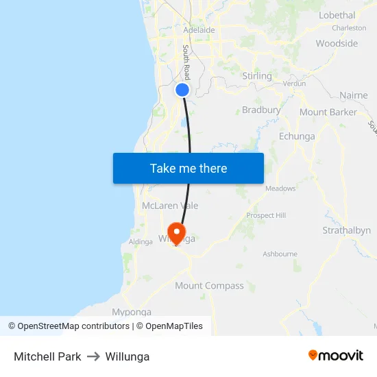 Mitchell Park to Willunga map