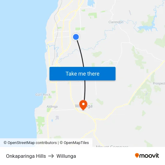 Onkaparinga Hills to Willunga map