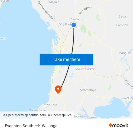 Evanston South to Willunga map