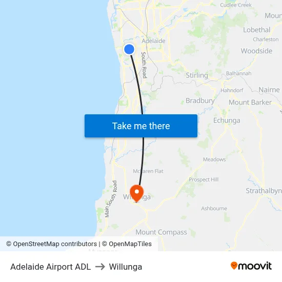 Adelaide Airport ADL to Willunga map