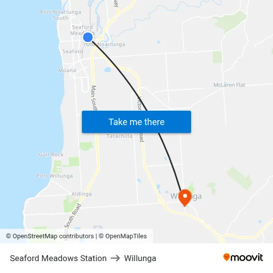 Seaford Meadows Station to Willunga map