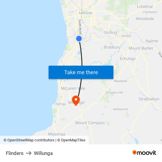 Flinders to Willunga map