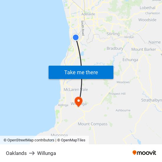 Oaklands to Willunga map