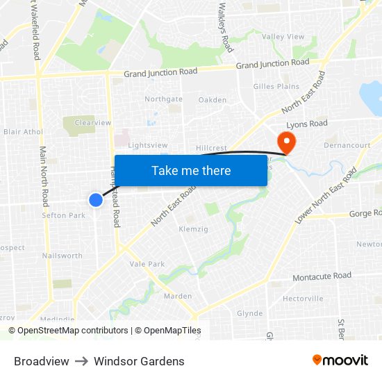 Broadview to Windsor Gardens map