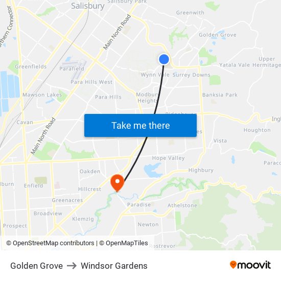 Golden Grove to Windsor Gardens map