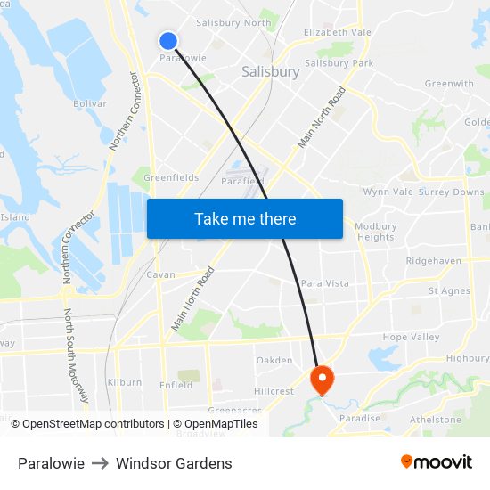 Paralowie to Windsor Gardens map