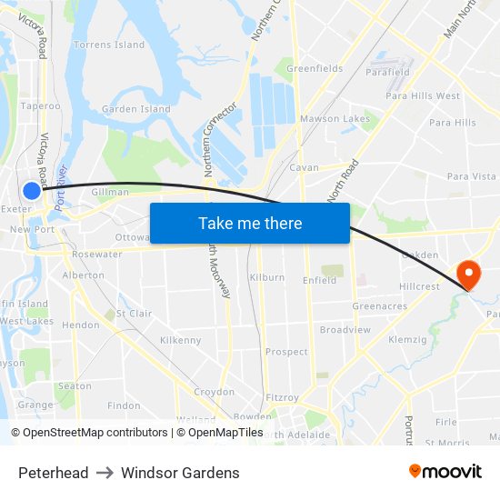 Peterhead to Windsor Gardens map