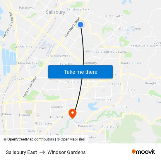 Salisbury East to Windsor Gardens map