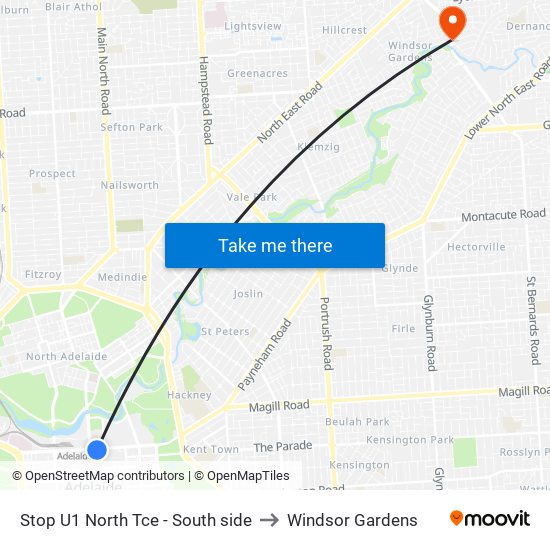 Stop U1 North Tce - South side to Windsor Gardens map