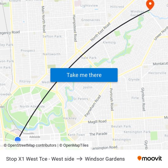 Stop X1 West Tce - West side to Windsor Gardens map